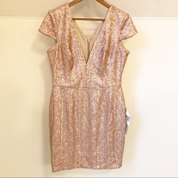 NWT Dress the Population Zoe /Bree Sequin Bodycon Cap Sleeve V Neck Mini Dress M - Picture 5 of 9